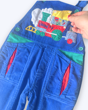 Vintage Train Lift The Flap Dungarees, approx 18-24m