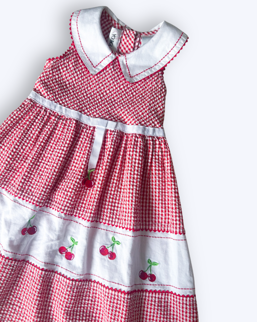 Vintage Gingham Cherry Dress, approx 6 years