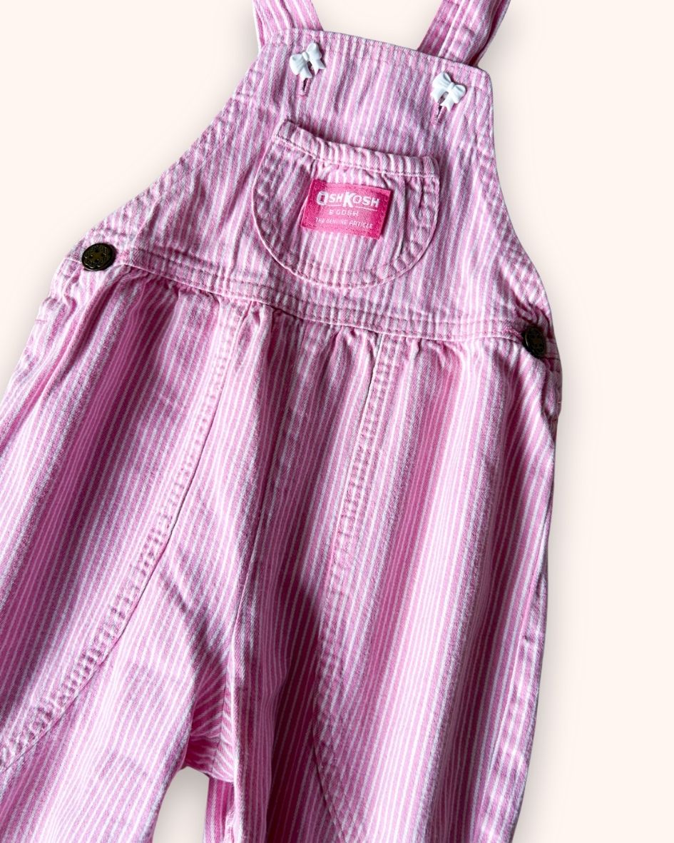 Vintage OshKosh Pink Candy Stripe Dungarees, approx 1-2yrs