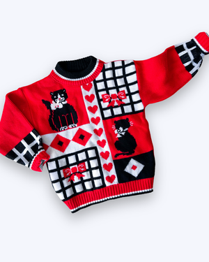 Vintage Graphic Cat & Bow Knit Jumper, approx 4-5 yrs