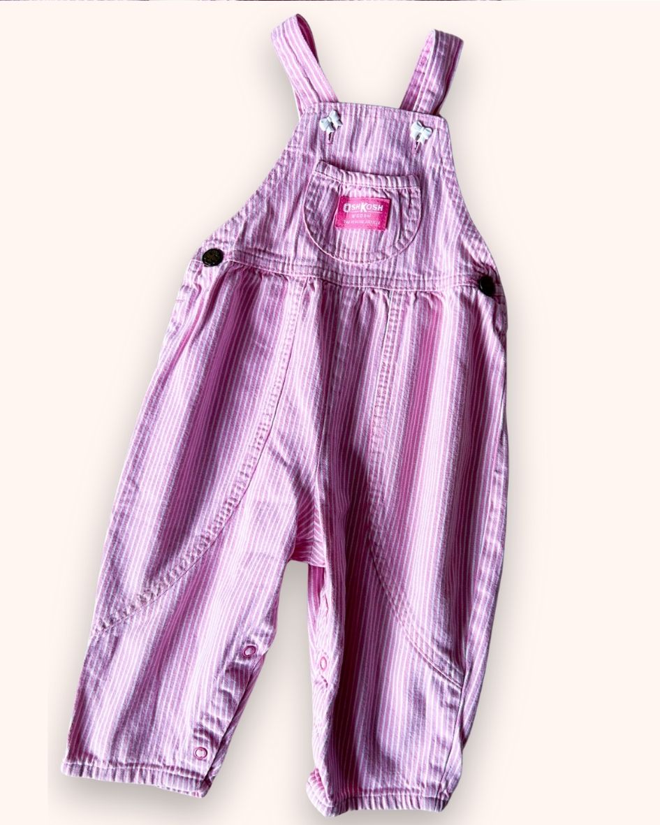 Vintage OshKosh Pink Candy Stripe Dungarees, approx 1-2yrs