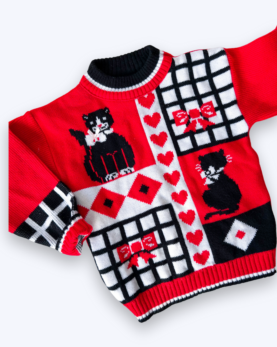 Vintage Graphic Cat & Bow Knit Jumper, approx 4-5 yrs