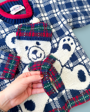 Vintage Tartan Bear Knit Jumper, approx 4-5 yrs