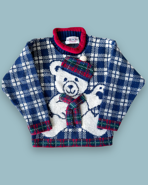Vintage Tartan Bear Knit Jumper, approx 4-5 yrs