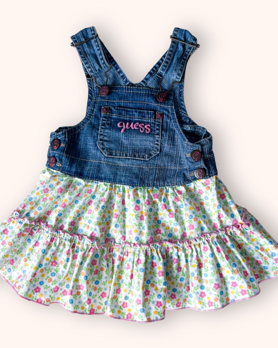 Vintage y2k Guess Floral Dungaree Dress, approx 12m