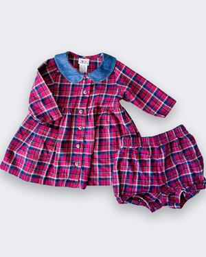 Vintage Tartan Check Dress & Bloomers, approx 9-12m