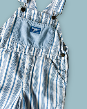 Vintage OshKosh Blue & White Stripe Shortalls, approx 5+ years
