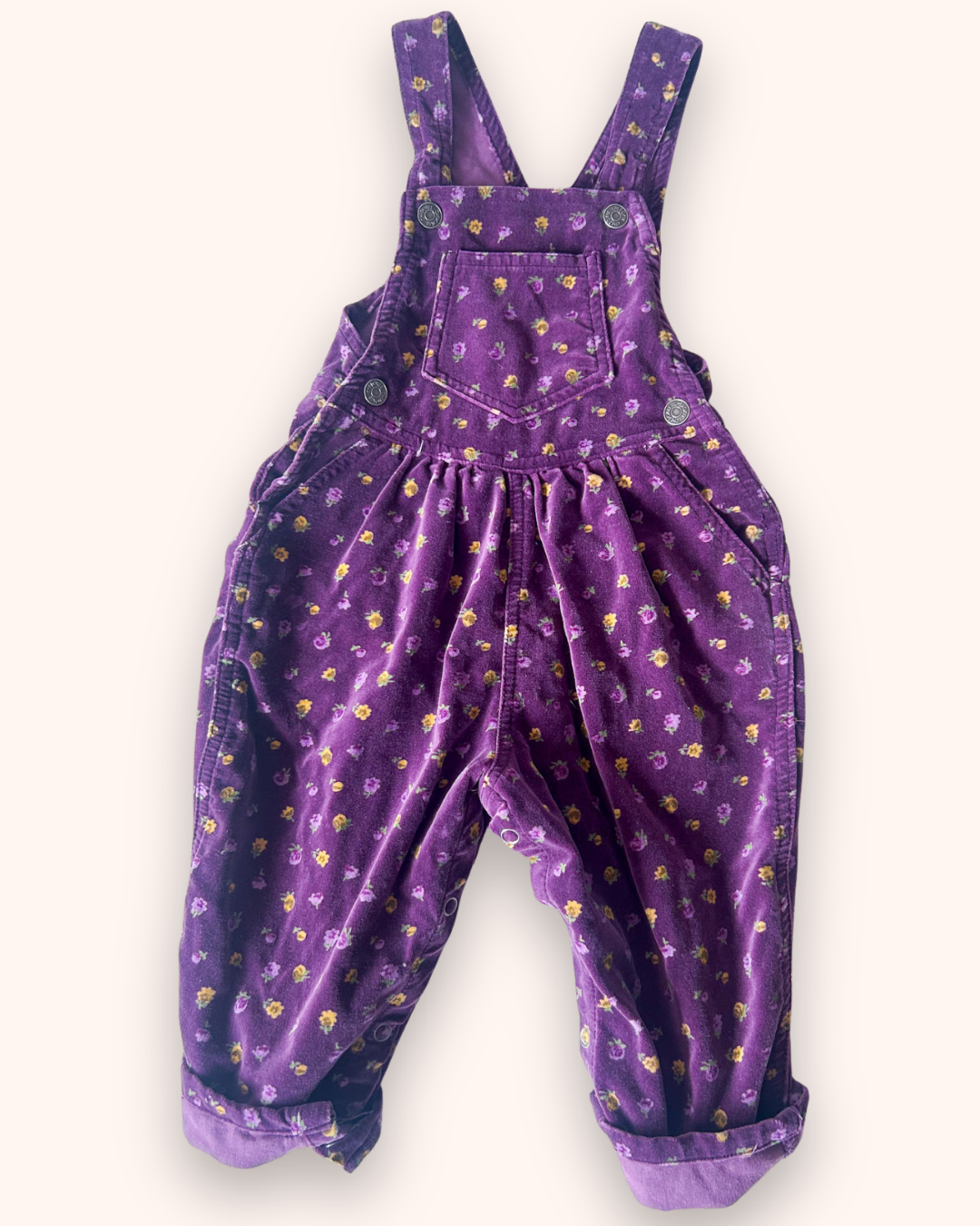 Y2k era Vintage Velveteen Floral Dungarees, approx 18-24+m