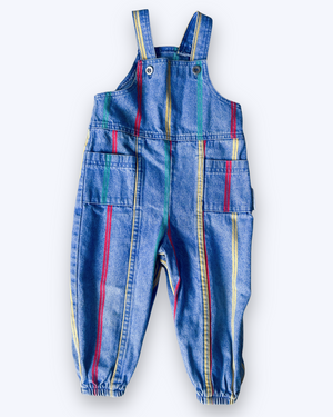 Vintage Primary Colour Stripe Dungarees, approx 2yrs