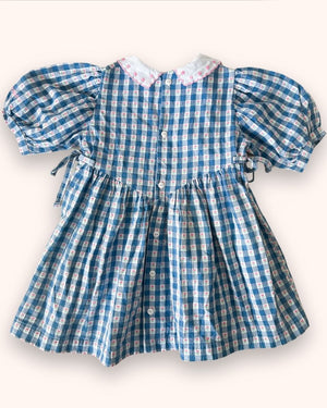 Vintage OshKosh Blue Gingham & Tulip Dress, approx 2-3+ years