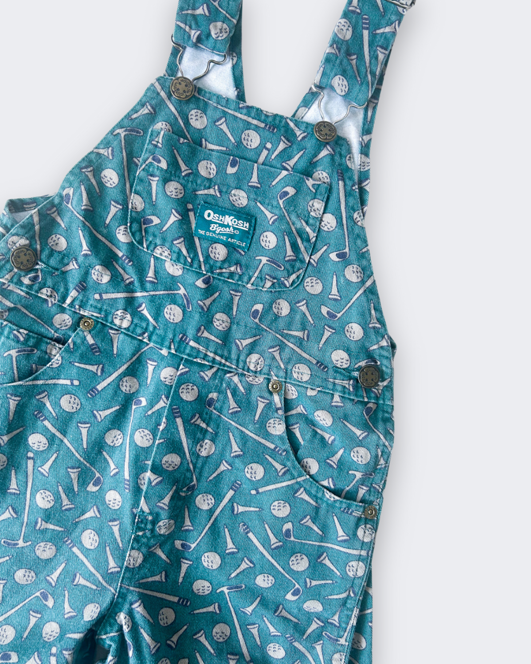 Vintage OshKosh Golf Print Shortalls, approx 4-5+yrs