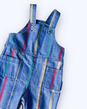 Vintage Primary Colour Stripe Dungarees, approx 2yrs