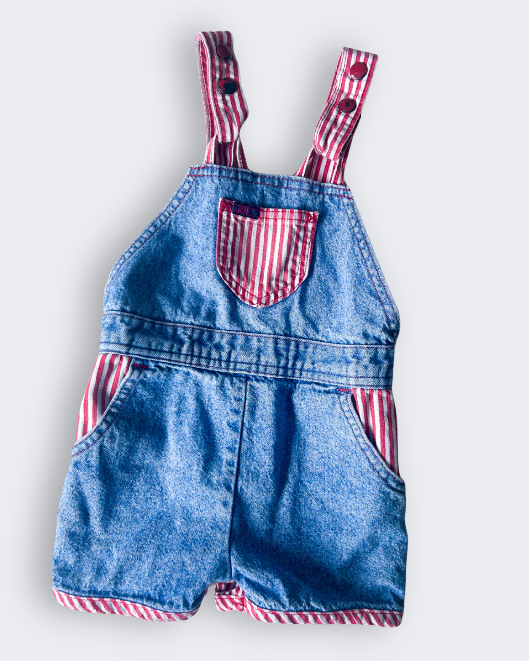 Vintage Lee Denim & Stripe Shortalls, approx 3 years