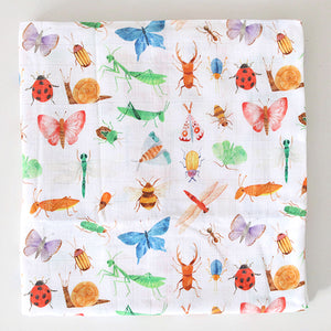 Cotton Muslin Swaddle Blanket, Bugs